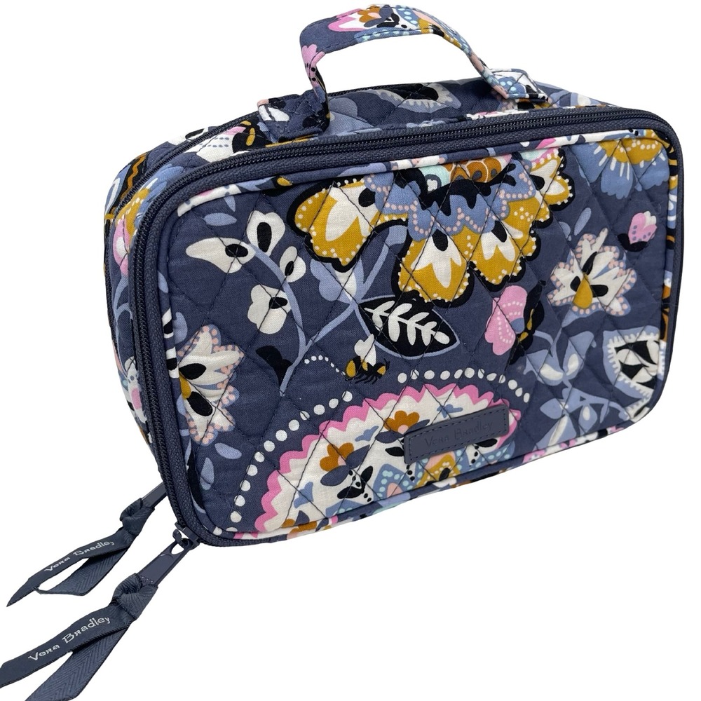 Vera Bradley Charmont Meadow Cosmetic Case Blue Floral Quilted Travel Organizer
